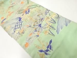 アンティーク　水車に四季花模様刺繍名古屋帯（材料）